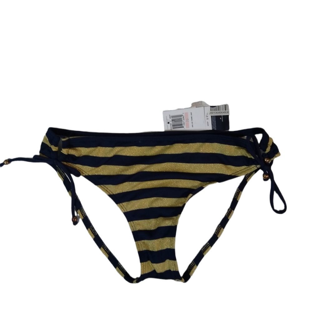 Tommy Hilfiger Navy and Gold Striped Bikini Bottom